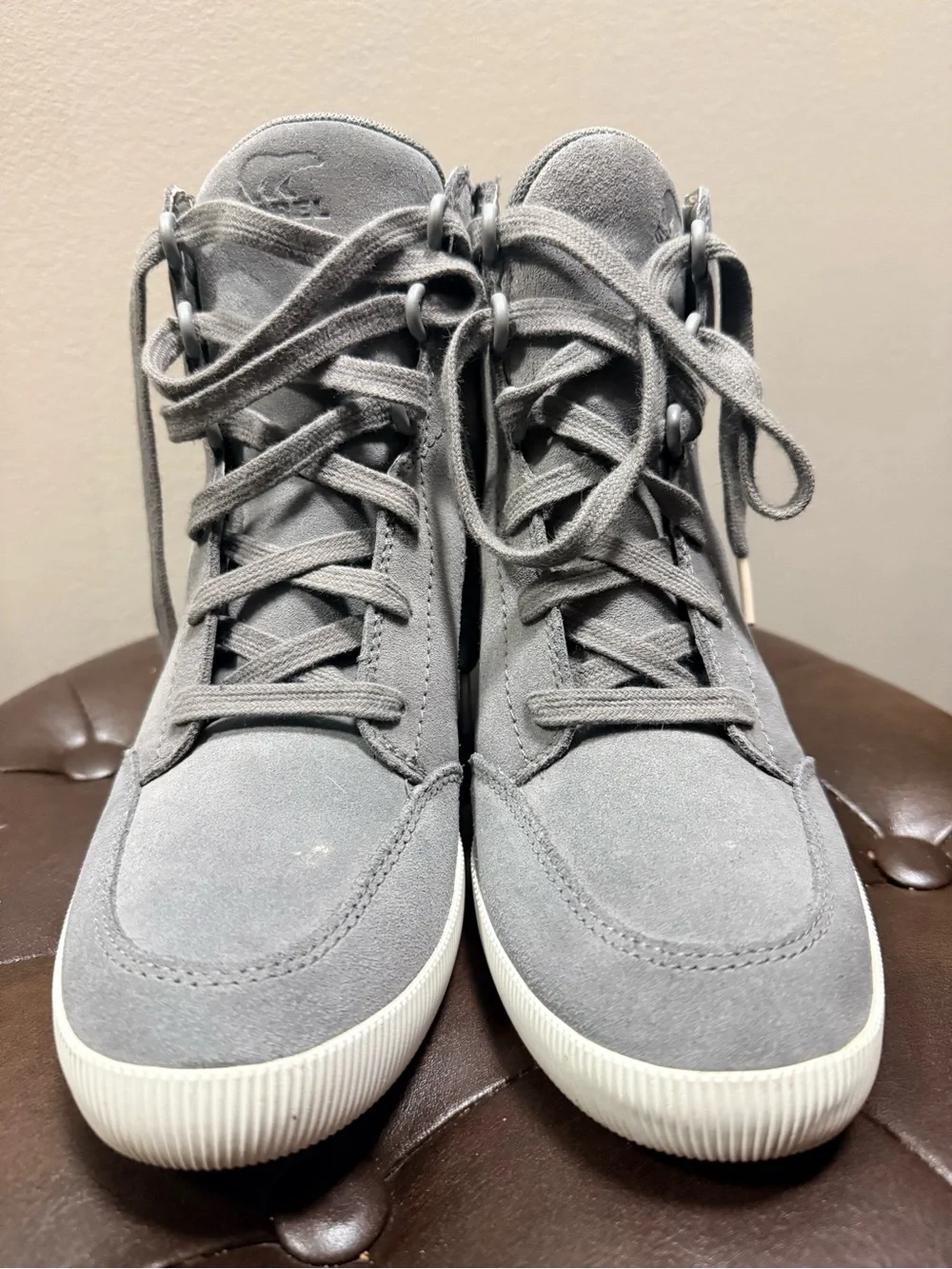 Sorel Gray Suede Wedge Sneakers